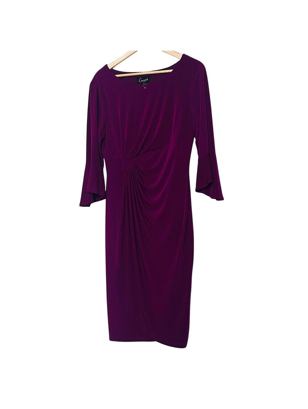 NWOT Connected Apparel Magenta Ruched Dress 12 Stretch Knee Length 3/4 Sleeve